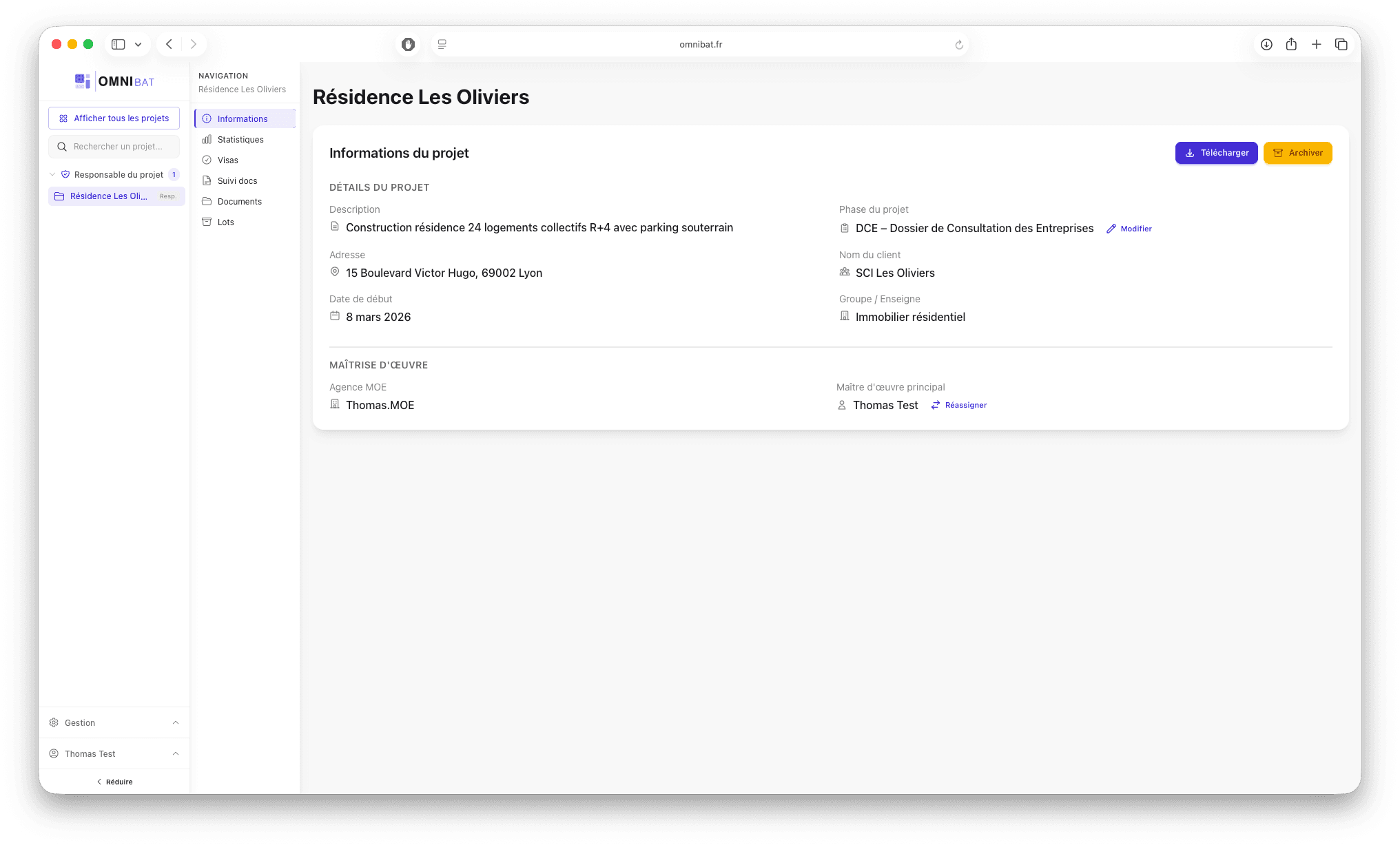 Informations du projet Omnibat - détails, adresse, maître d'œuvre